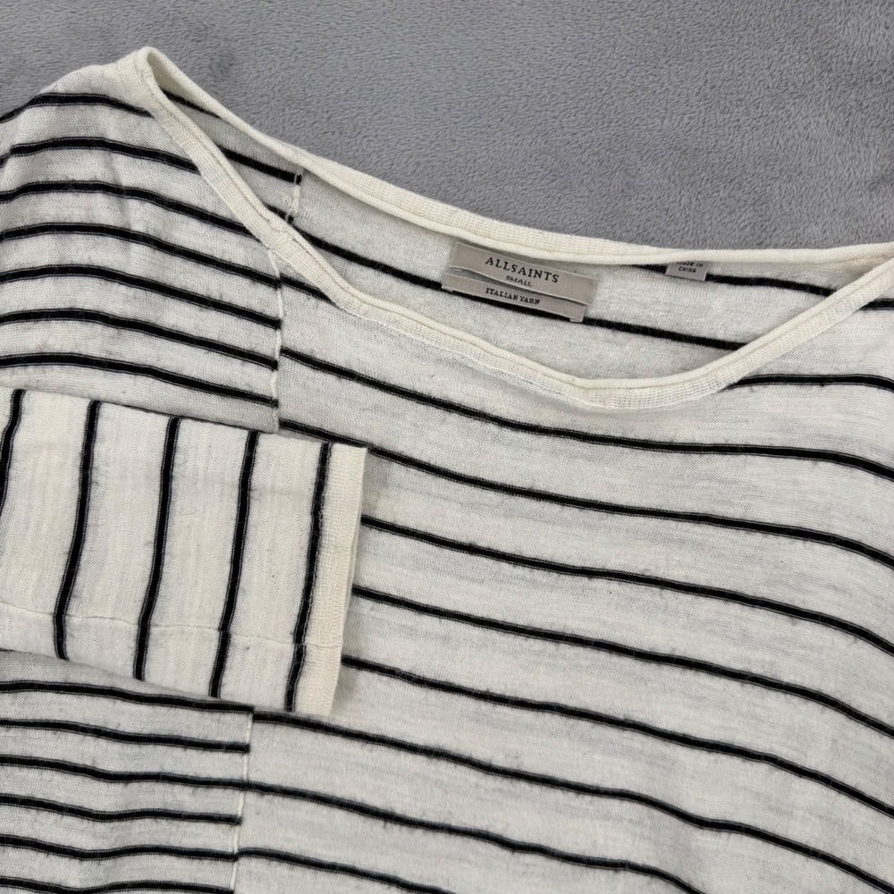 AllSaints Italian Yarn Striped Wool Blend Knit Womens Small Top Cream Black